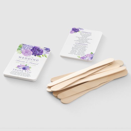 Floral Wedding Programme ultra Violet Waterverf Handwaaier (Niet-gemonteerd)