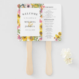 Floral Wedding Programme voor Geel en Roze Waterve Handwaaier
