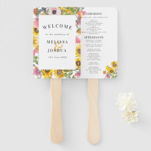Floral Wedding Programme voor Geel en Roze Waterve Handwaaier