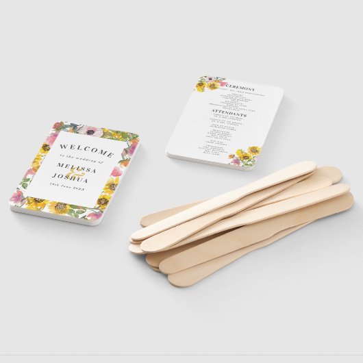 Floral Wedding Programme voor Geel en Roze Waterve Handwaaier (Niet-gemonteerd)