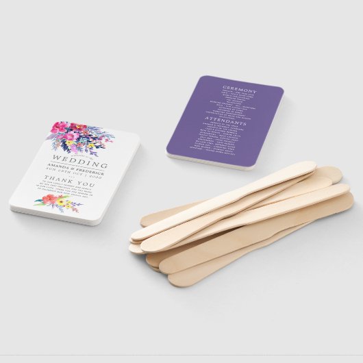 Floral Wedding Programme voor kleurrijke Waterverf Handwaaier (Niet-gemonteerd)