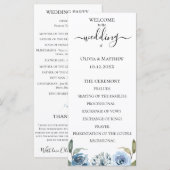Floral Wedding Programme voor Stusty Blue Waterver Programmakaart (Voorkant / Achterkant)