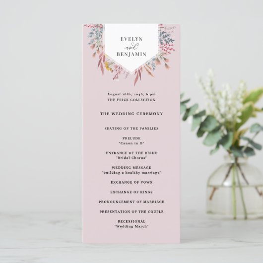 Floral Wedding Programme voor Waterverf van moster Programmakaart (Staand voorkant)