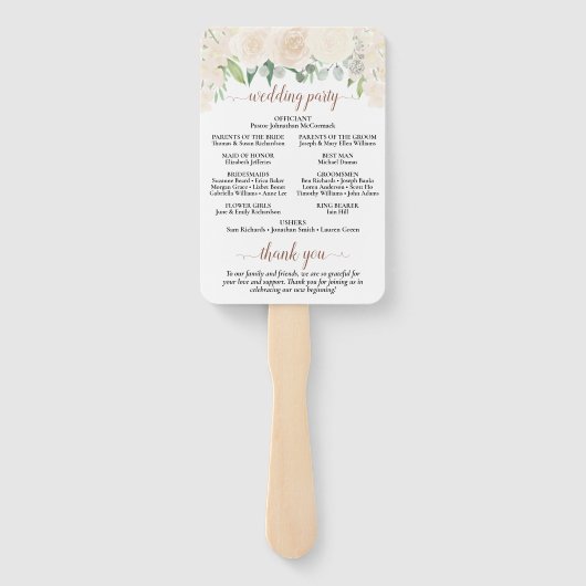 Floral Wedding Programme Waterverf Champagne Peach Handwaaier (Achterkant)