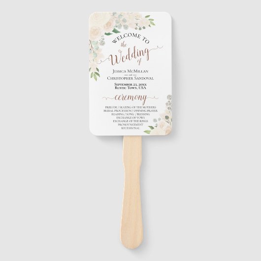 Floral Wedding Programme Waterverf Champagne Peach Handwaaier (Voorkant)