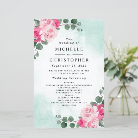 Floral Wedding Programs (programma's voor roze en  (Staand voorkant)