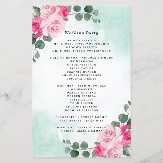 Floral Wedding Programs (programma's voor roze en  (Achterkant)