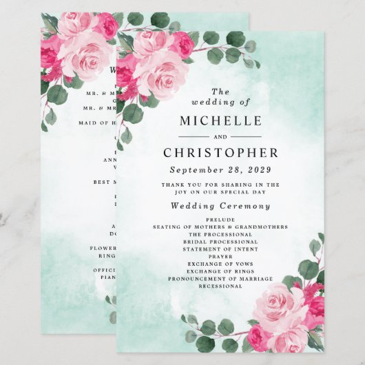 Floral Wedding Programs (programma's voor roze en  (Voorkant / Achterkant)