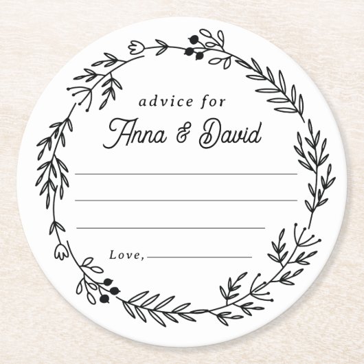 Floral Wedding Reception Advice Card Ronde Kartonnen Onderzetter (Voorkant)