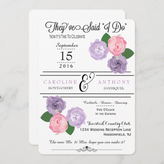 Floral Wedding Reception Slechts Uitnodiging (Voorkant / Achterkant)