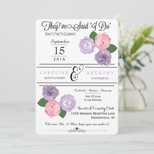 Floral Wedding Reception Slechts Uitnodiging (Staand voorkant)