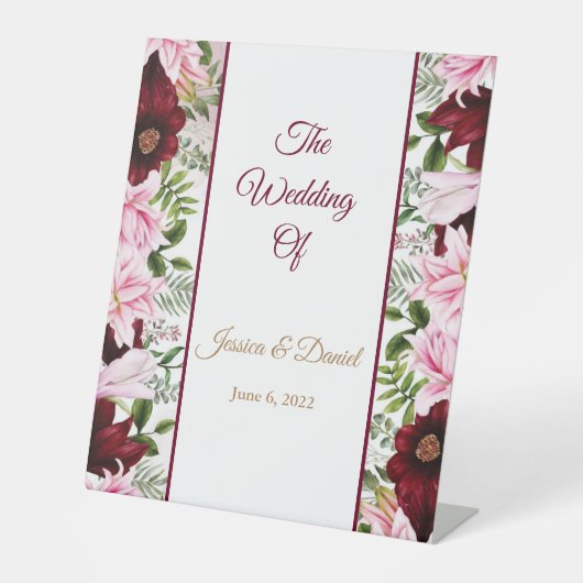 Floral Wedding Reclamebord Met Voetstuk (Voorkant)