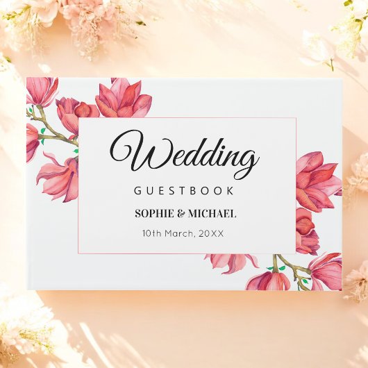 Floral Wedding Red Pink Magnolia Gastenboek
