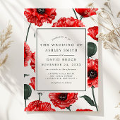 Floral Wedding Red Poppy Flowers Kaart