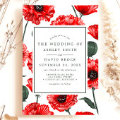 Floral Wedding Red Poppy Flowers Kaart