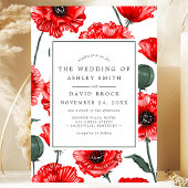 Floral Wedding Red Poppy Flowers Kaart