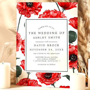 Floral Wedding Red Poppy Flowers Kaart