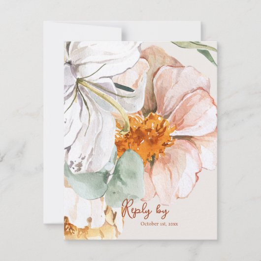 Floral Wedding Reply by with QR Code Blush Peach  RSVP Kaartje (Voorkant)
