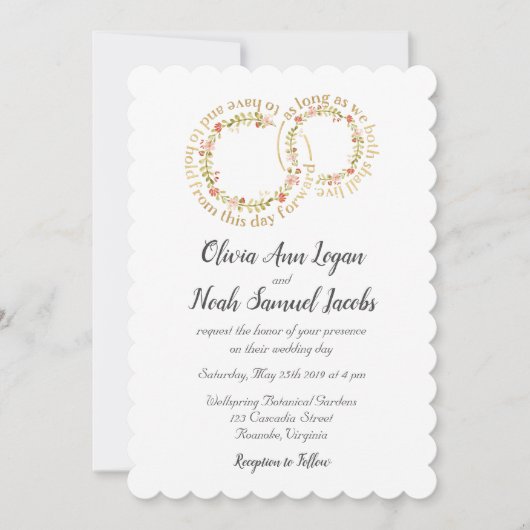 Floral Wedding Ring & Vows Uitnodiging (Voorkant)