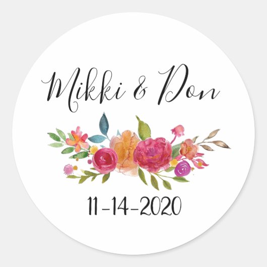 Floral Wedding Ronde Sticker (Voorkant)