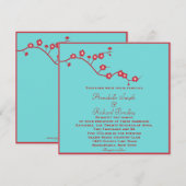 Floral Wedding rood en Turquoise Kaart (Voorkant / Achterkant)