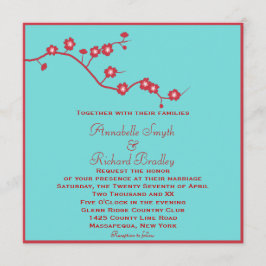 Floral Wedding rood en Turquoise Kaart
