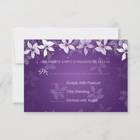 Floral Wedding RSVP Exotic Blooms Paars (Voorkant)
