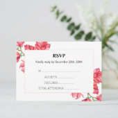 Floral Wedding RSVP Roze Magnolia White Kaart (Staand voorkant)