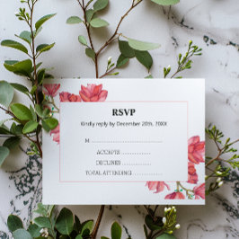 Floral Wedding RSVP Roze Magnolia White Kaart