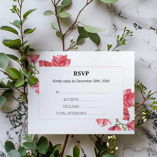 Floral Wedding RSVP Roze Magnolia White Kaart