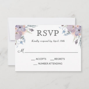 Floral Wedding RSVP Violet Meadow Waterverf Kaartje