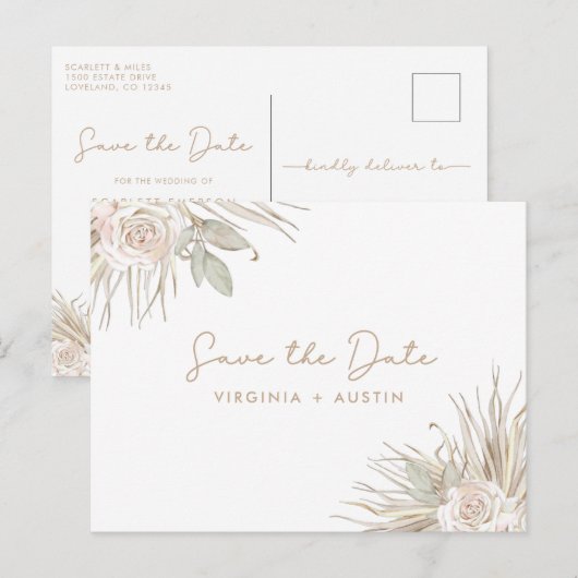 Floral Wedding Save the Date Aankondigingskaart (Voorkant / Achterkant)