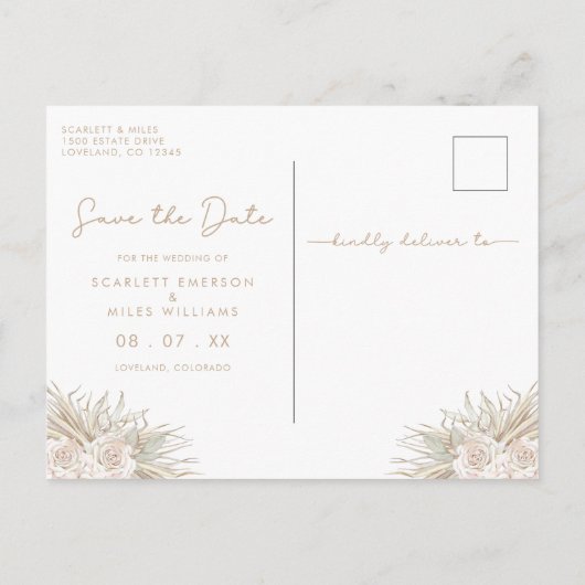 Floral Wedding Save the Date Aankondigingskaart (Achterkant)