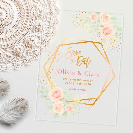 Floral Wedding Save the Date Acryl Uitnodigingen