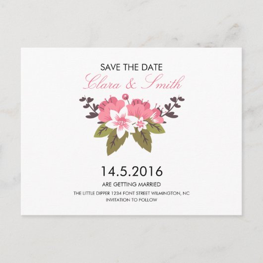 Floral Wedding Save the Date Briefkaart (Voorkant)