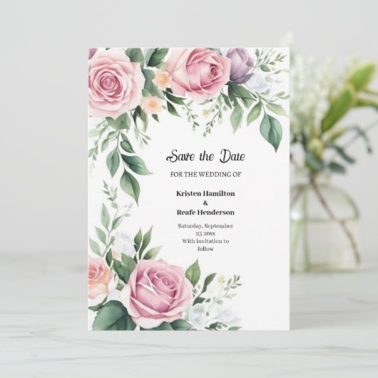 Floral Wedding Save the Date Card (Staand voorkant)