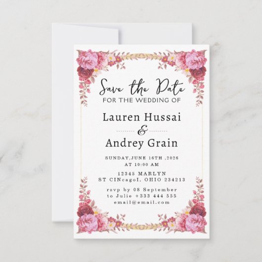 Floral Wedding Save the Date Invitation (Voorkant)