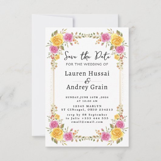 Floral Wedding Save the Date Invitation (Voorkant)