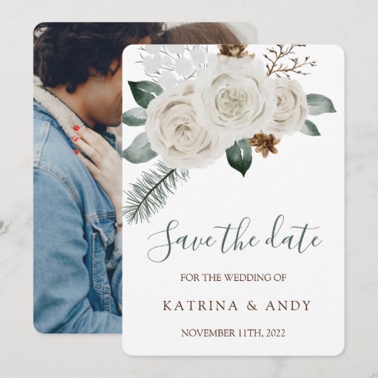 Floral Wedding Save the Date Kaarten (Voorkant / Achterkant)