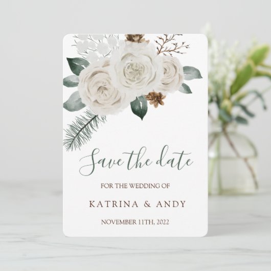 Floral Wedding Save the Date Kaarten (Staand voorkant)