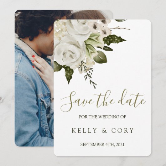 Floral Wedding Save the Date Kaarten (Voorkant / Achterkant)
