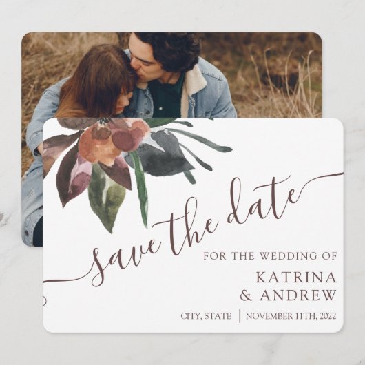 Floral Wedding Save the Date Kaarten (Voorkant / Achterkant)