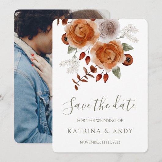 Floral Wedding Save the Date Kaarten (Voorkant / Achterkant)