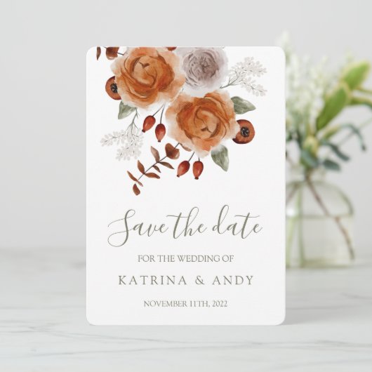 Floral Wedding Save the Date Kaarten (Staand voorkant)