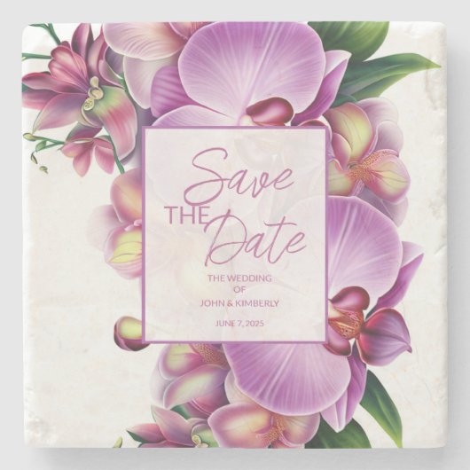 Floral Wedding Save the Date Stenen Onderzetter (Voorkant)