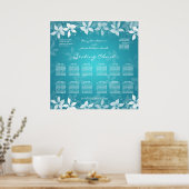 Floral Wedding Seating Chart Exotic Blooms Blue Poster (Keuken)