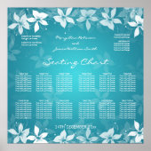 Floral Wedding Seating Chart Exotic Blooms Blue Poster (Voorkant)