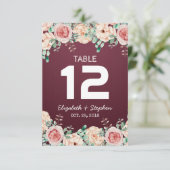Floral Wedding Seding Place Table Number / Escort Kaart (Staand voorkant)