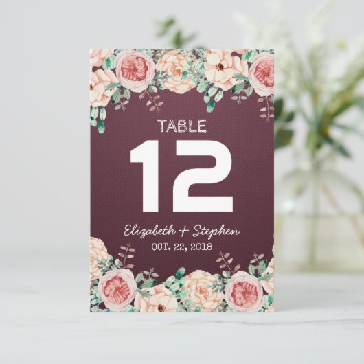 Floral Wedding Seding Place Table Number / Escort Kaart (Staand voorkant)