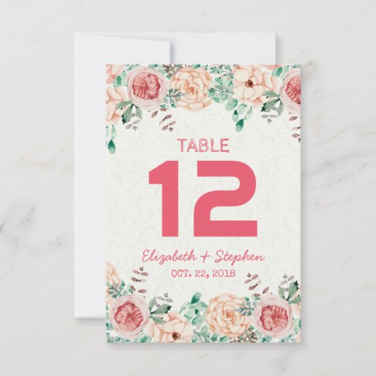 Floral Wedding Seding Place Table Number / Escort Kaart (Voorkant)